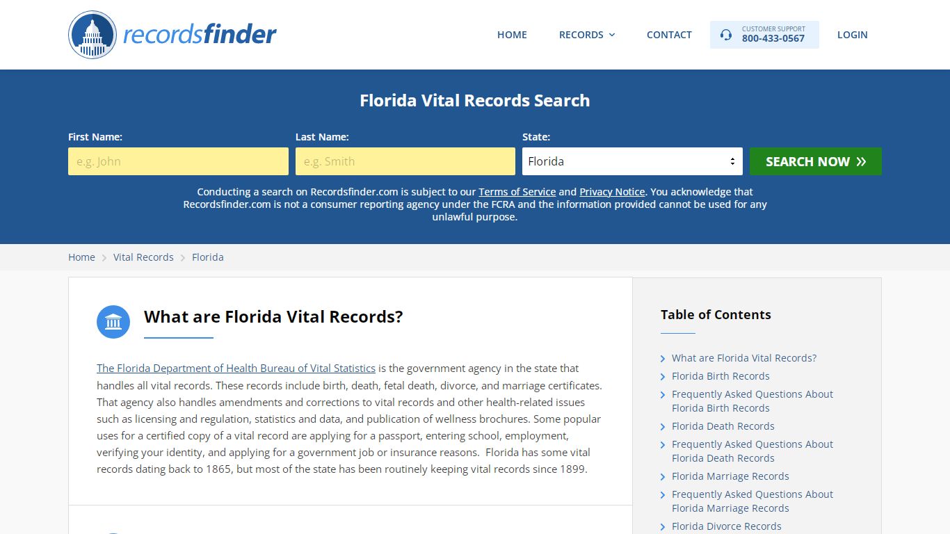 Florida Vital Records - Search FL Vital Records Online - RecordsFinder